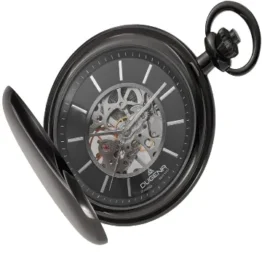 Dugena Herren-Taschenuhr 4460978-1, Savonette, Handaufzug, skelettiert, Schwarz, Edelstahlgehäuse, mit Mineralglas und Indexe, 51 mm