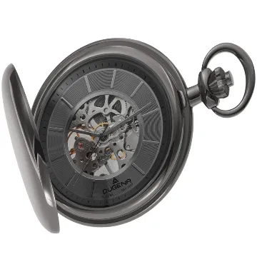 Dugena Herren-Taschenuhr Gunmetal 4460979-1, Savonette, Handaufzugswerk, skelettiert, Anthrazit, mit Mineralglas und Indexe, 51 mm