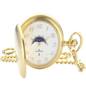 Dugena Herren-Taschenuhr 4460306-1 Savonette, Quarz, weißes Zifferblatt, Edelstahlgehäuse poliert, Acrylglas, inklusive Kette