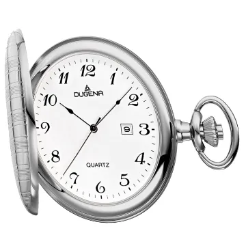 Dugena Herren-Taschenuhr 4460636-1, Savonette, Quarz, weißes Zifferblatt, Edelstahlgehäuse