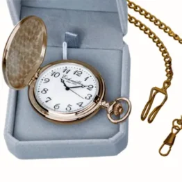 Eichmüller Savonnette Quartz Taschenuhr Messing aufklappbar mit Karabiner Kette