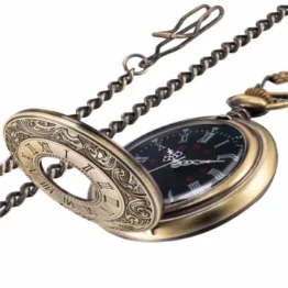 Hicarer Vintage Taschenuhr Stahl Herrenuhr mit Kette Gold (Bronze)