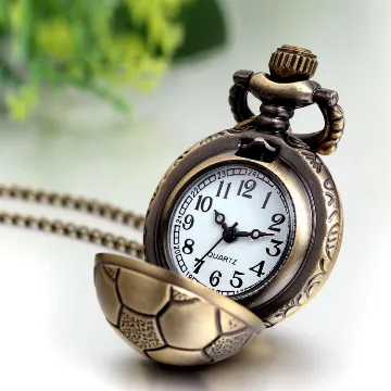 JewelryWe Vintage Cartoon Fußball Taschenuhr Analog Quarz Uhr Kettenuhr Halskette Kette Bronze