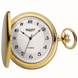 Regent Herren Taschenuhr Savonnette Goldfarben 50 MM Mechanischer Handaufzug Arabische Zahlen P-721