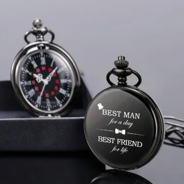 ManChDa Taschenuhr Personalisiert Graviert Best Man Taschenuhr Quarz Fobwatch - Bräutigam Geschenke Für Hochzeit | Trauzeuge Geschenke - Gravierte Trauzeuge Taschenuhr Hochzeitsgeschenk Geschenkbox