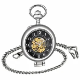 Unendlich Recht-Winkel Lupe Retro Handaufzug Mechanische Taschenuhr kleine Standuhr Hohle Skelett Kettenuhr Pullover Halskette Silber